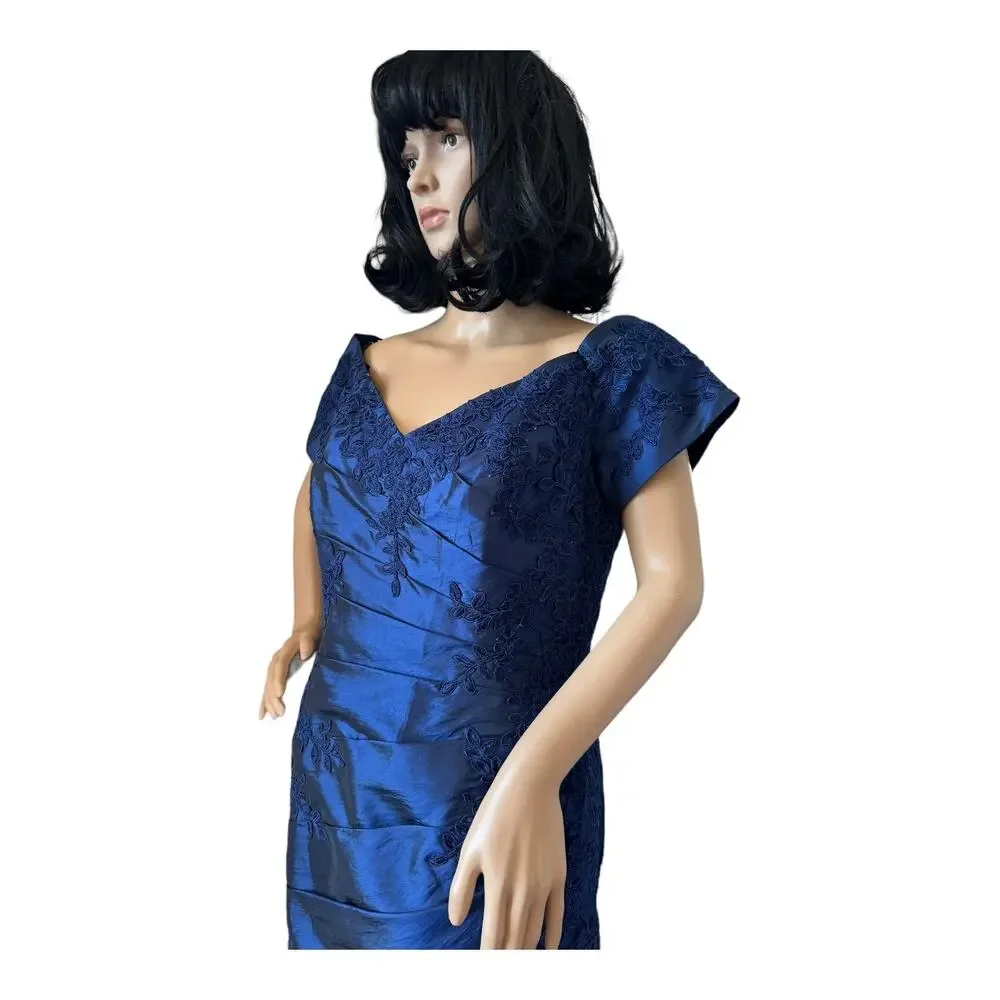 Jade Couture 2010s Navy Off Shoulder Embellished Formal Gown Size 12